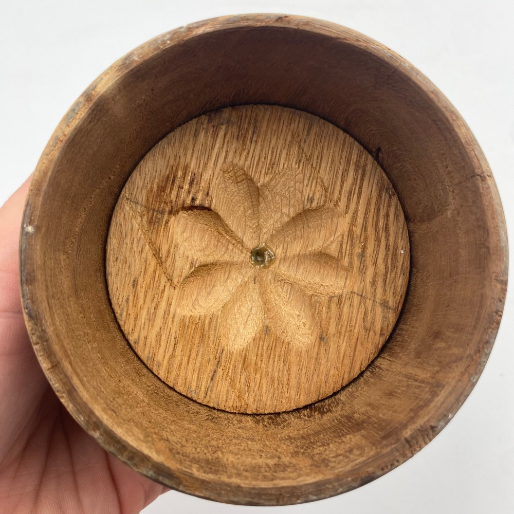 Antique Primitive Wooden Butter Mold Hand Carved Flower Design Plunger 4.5 Inch - Picture 4 of 7